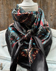 35X35" Black Floral Wild Rag / Scarf WR1023