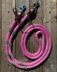 Pink Nylon Barrel Racing Reins with Rhinestones