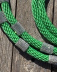 Green Nylon Barrel Racing Reins With Sparkling Rhinestones For Durable Arena Grip
