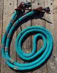 Teal Nylon Barrel Racing Reins with Rhinestones