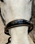 Aurelia - Black Patent Conical Padded Halter with Rose Gold Piping