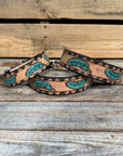 Turquoise Feather Padded Leather Dog Collar With Comfortable Padding And Adjustable Fit