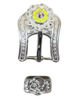 Bright Silver Neon Yellow - AB Crystal Conchos - Sizes from 1"- 3" and Buckles
