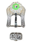 Bright Silver Neon Green - AB Crystal Conchos - Sizes from 1"- 3" and Buckles