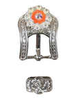 Bright Silver Neon Orange - AB Crystal Conchos - Sizes from 1"- 3" and Buckles