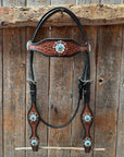 Teal Diamond Topaz and Turquoise Browband / One Ear - Breastcollar Tack Set