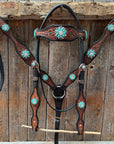 Teal Diamond Turquoise and Clear Browband / One Ear - Breastcollar Tack Set