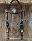 Teal Diamond Turquoise and Clear Browband / One Ear - Breastcollar Tack Set