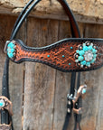 Teal Diamond Turquoise and Clear Browband / One Ear - Breastcollar Tack Set