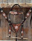 Triple Tone Floral Champagne and Clear Browband / One Ear - Triangle / Gladiator Breastcollar Tack Set