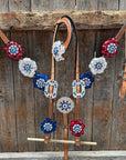 Light Oil Basketweave Patriotic Browband / One Ear Tack Set
