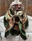 35X35" Green, Plum and Tan Floral Wild Rag / Scarf WR3454