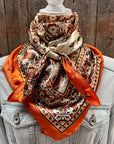 35X35" Orange, Brown and Cream Floral Wild Rag / Scarf WR3456