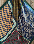 35X35" Green and Blue Multi Patterned Wild Rag / Scarf WR3461