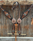 Two Tone Floral Western Turquoise Flower Browband / One Ear Tack Set