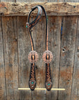 Two Tone Floral Western Turquoise Flower Browband / One Ear Tack Set