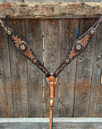 Two Tone Floral Jet, Champagne and Topaz Browband / One Ear Tack Set