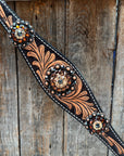 Two Tone Floral Jet, Champagne and Topaz Browband / One Ear Tack Set