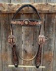 Two Tone Floral Jet, Champagne and Topaz Browband / One Ear Tack Set