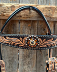 Two Tone Floral Jet, Champagne and Topaz Browband / One Ear Tack Set