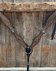 Two Tone Floral and Basketweave Teal, Champagne and Topaz Browband Tack Set
