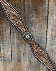 Two Tone Floral and Basketweave Teal, Champagne and Topaz Browband Tack Set