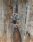 Two Tone Floral and Basketweave Teal, Champagne and Topaz Browband Tack Set