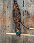 Two Tone Floral and Basketweave Teal, Champagne and Topaz Browband Tack Set