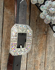 Dark Oil Basketweave with Silver Dots Rhinestone Flower One Ear Tack Set
