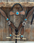 Two Tone Floral and Basketweave Western Browband Tack Set