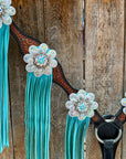 Teal Diamond Turquoise and AB Browband / One Ear - Breastcollar Tack Set