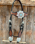 Teal Diamond Turquoise and AB Browband / One Ear - Breastcollar Tack Set