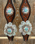 Teal Diamond Turquoise and AB Browband / One Ear - Breastcollar Tack Set