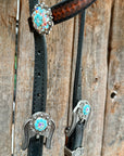 Teal Diamond Turquoise and AB Browband / One Ear - Breastcollar Tack Set