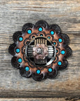 Antique Silver with Copper Flower Western Concho W217