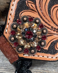 Bronc Noseband Mule Tape Halter with Copper Ruby/Jet/Champagne Conchos