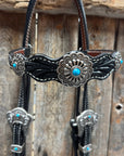 Black Floral Antique Silver Turquoise Browband/One Ear Tack Set