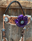 Light Oil Whipstitch Purple Gardenia Browband/One Ear Tack Set