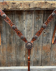 Zebra and Copper Fleur De Lis Browband/One Ear Tack Set