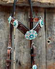 Medium Oil Floral AB - Teal Browband / Breastcollar Tack Set