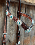 Medium Oil Floral AB - Teal Browband / Breastcollar Tack Set