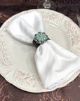 Antique Silver Turquoise/Clear Crystal Concho Napkin Ring
