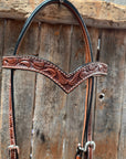 Floral V Browband Medium Oil Draft Headstall / Bridle