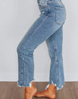 HIGH RISE CROP STRAIGHT DISTRESSED HEM JEANS 5621