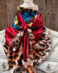 35X35" Red Floral Leopard Print Wild Rag / Scarf WR702X
