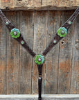 Dark Oil Floral Tooled Fern and Clear Browband & Breastcollar Tack Set