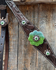 Dark Oil Floral Tooled Fern and Clear Browband & Breastcollar Tack Set