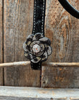 Black Floral Tooled Black and White Bling Browband & Breastcollar Tack Set