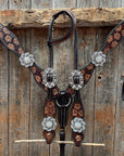 Flower Power Black and Clear One Ear Headstall & Breastcollar Tack Set