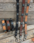 Genuine Leather Dog Collar or Leash with Copper Turquoise & Clear Conchos 10" - 22"|W138|DC78